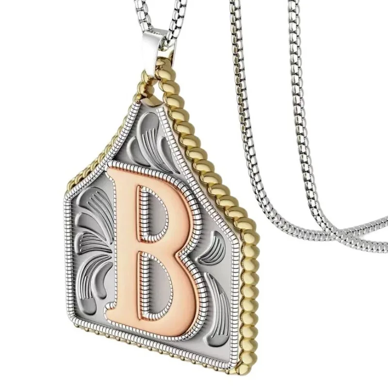 Vintage-Halskette mit Schildanhänger und rosa Initialen, silberfarbener Seilrand, gravierte Kette, Schmuckgeschenk für Frauen – Detail 1