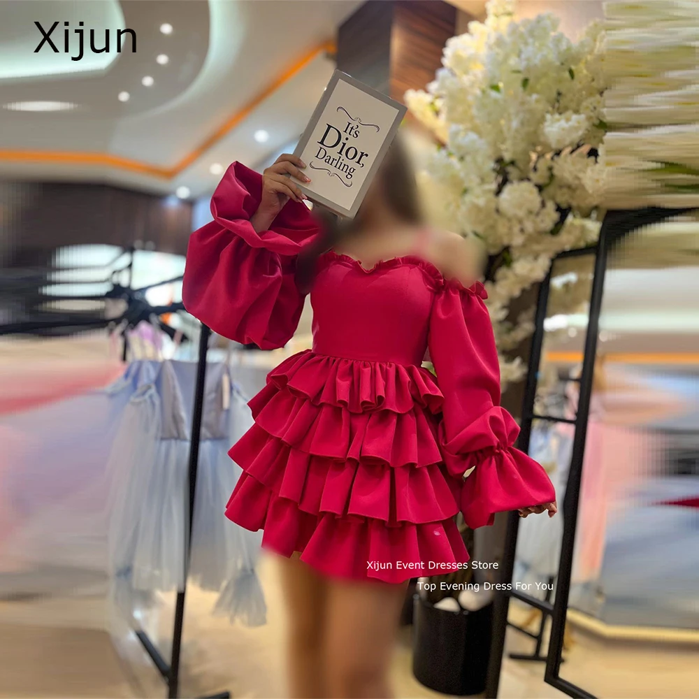 

Xijun Red Short Prom Dresses Tiered Sleeves Off The Shoulder Evening Dresses A-Line Cocktail Party Dress 2023 For Women vestidos