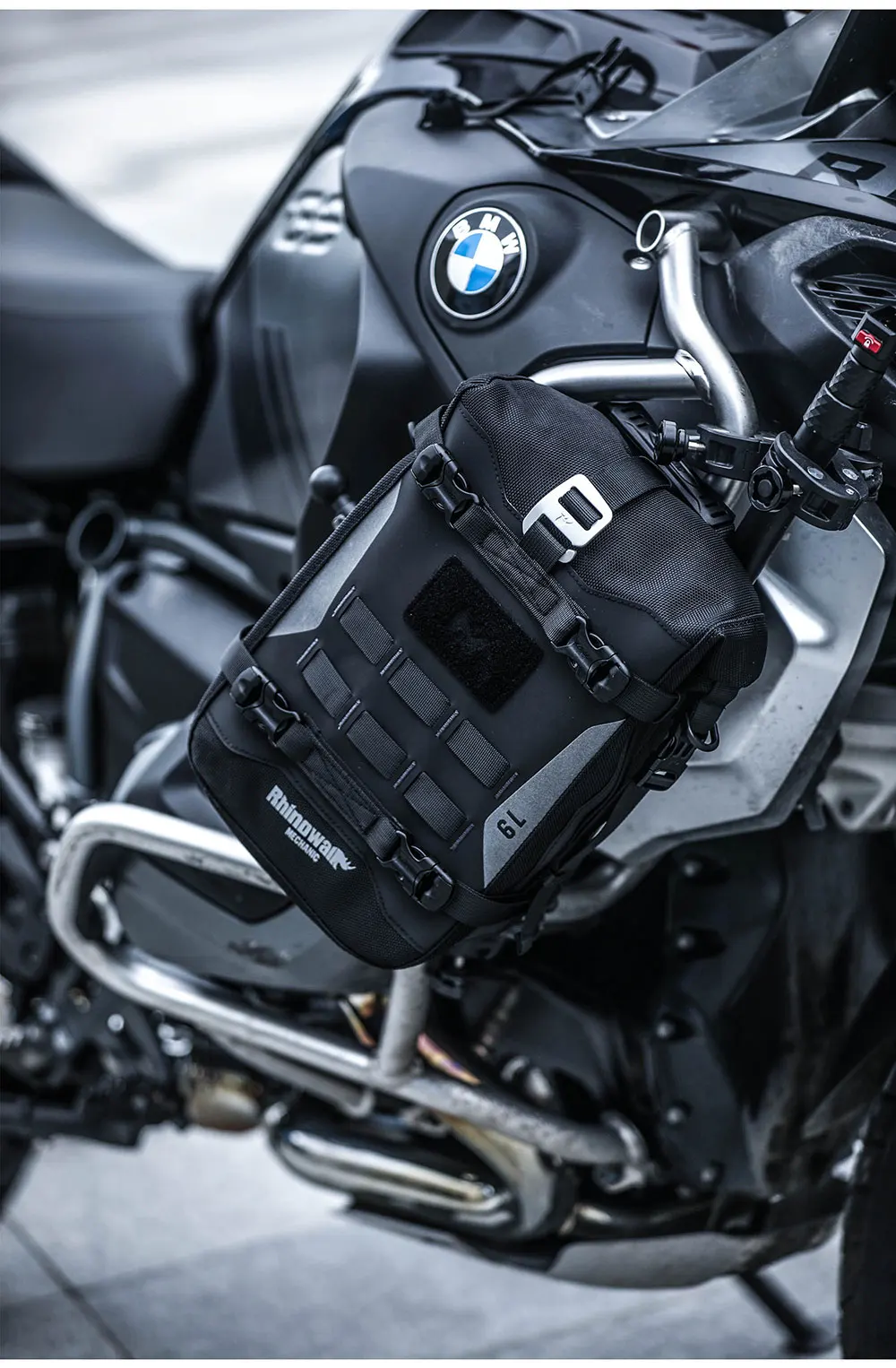 Rhinowalk Motorrad-Sturzbügeltasche, wasserdicht, 6 l, Aufbewahrungstasche mit innerer Stützplatte für Adv Mechanic Serie, Umhängetasche, Molle – Detail 16
