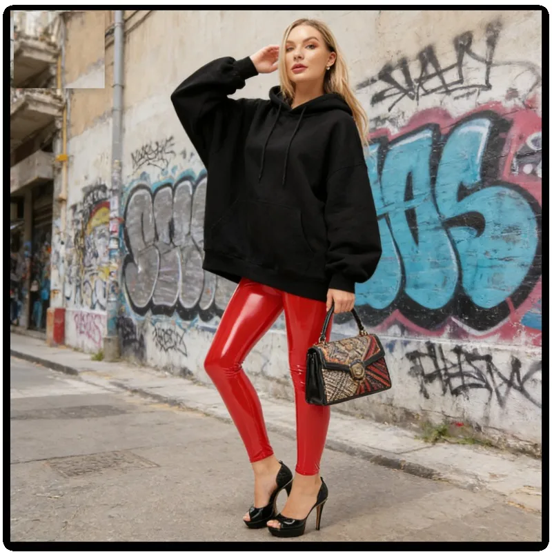 

Зимние осенние эластичные леггинсы из искусственной кожи с зеркальным блеском, женские, с высокой талией, стрейч