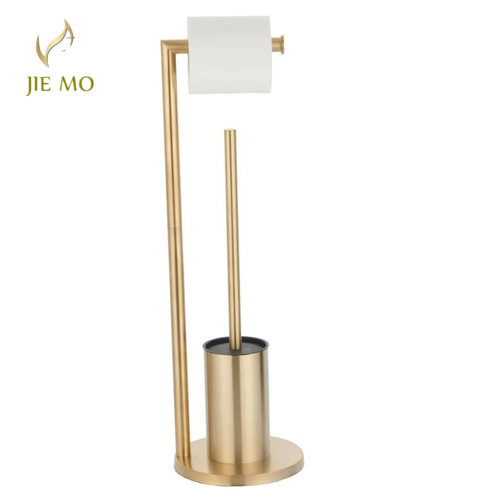 Floor toilet brush holder with toilet paper holder 304 stainless steel standing paper towel holder toilet brush