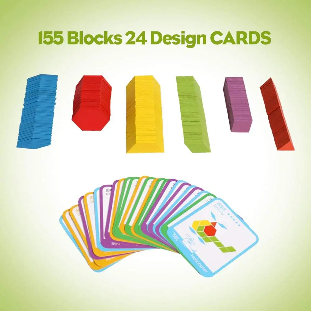 Holzmuster-Blöcke-Set, 155-teilig, geometrische Form, Puzzle, Kindergarten, Tangram, Denksportaufgaben, frühe pädagogische Montessori für Kinder