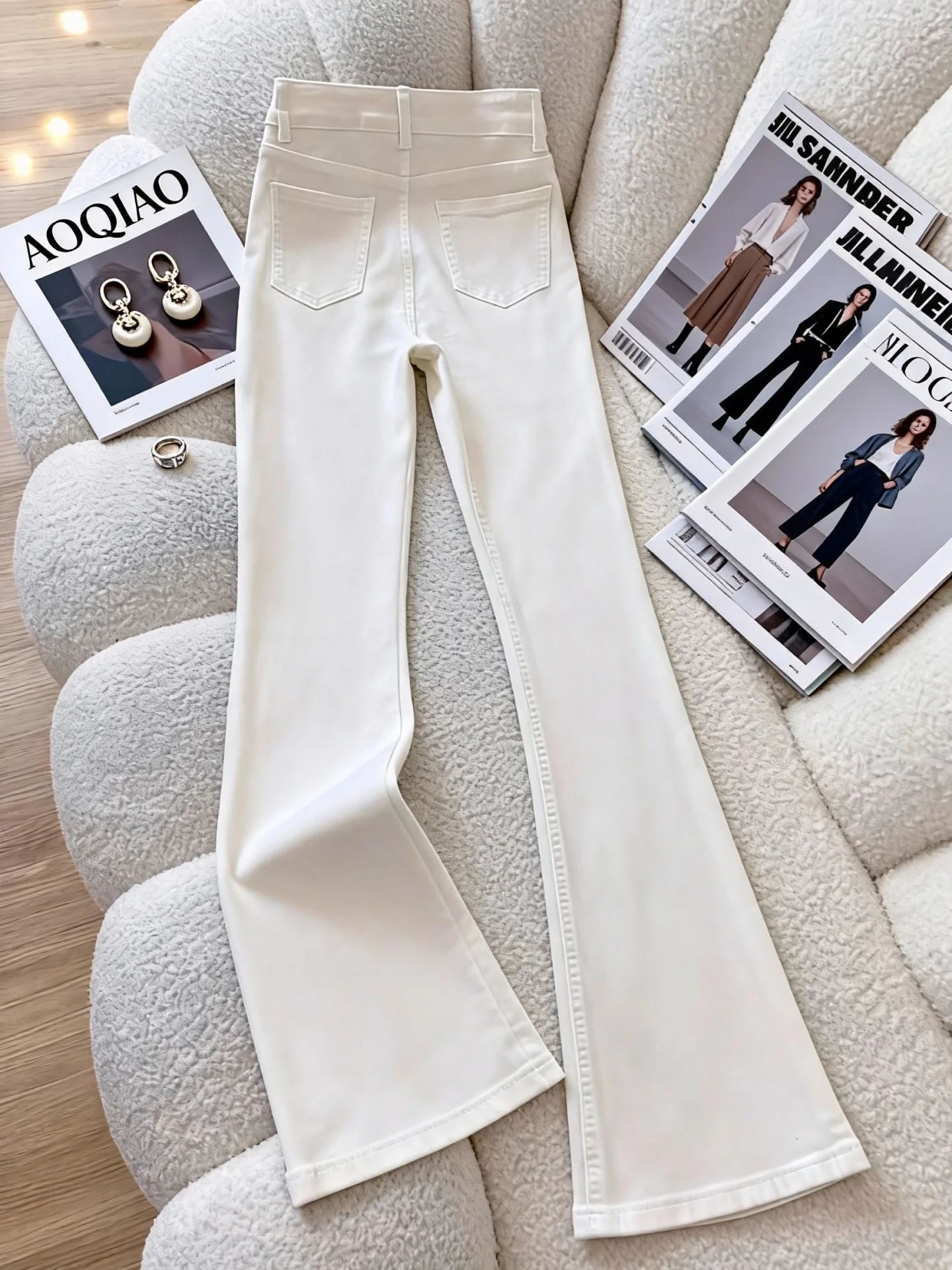 Fce اصطف ثي عالية الخصر جرس بوت الجينز النساء الشتاء بالإضافة إلى حجم التخسيس بسط ارتفاع صغير جرس السراويل #2