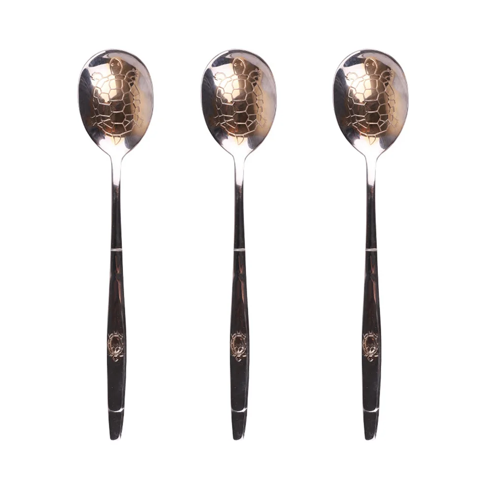 

3 Pcs Stainless Steel Spoons Turtle Pattern Multi purpose Kitchen Scoops Gold Plating Easy Maintain Dishwasher Safe
