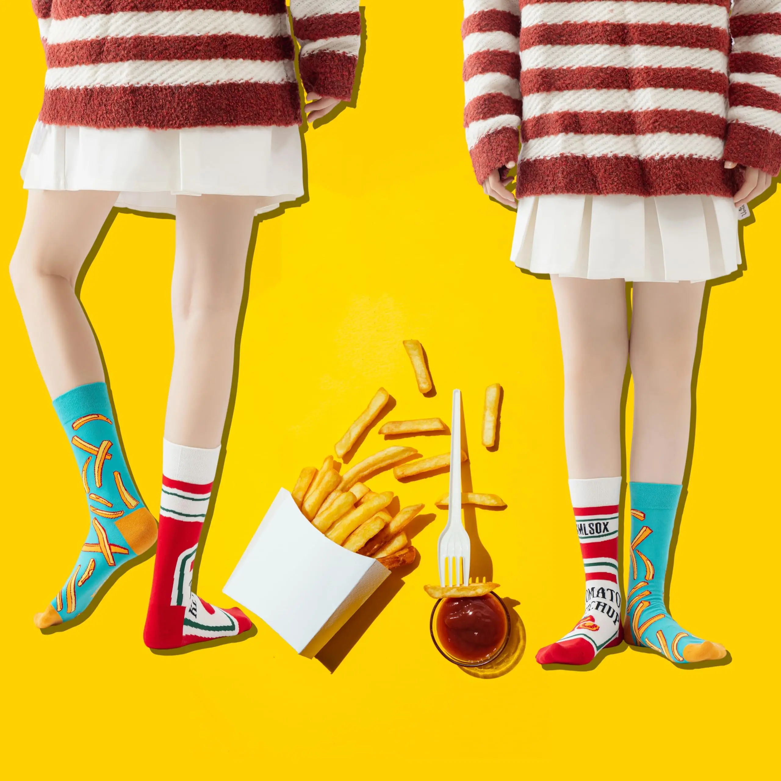 

1/2 Pairs Fashion Socks Tomato Ketchup French Fry Socks Unisex Couples Medium High Unique Stylish Travel Daily Skateboard Socks