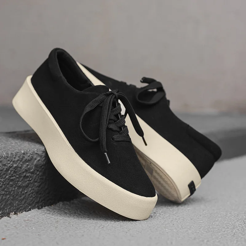 

Men's Minimalist Suede Casual Platform Sneakers Trend Lace-up Non-slip Thick Sole Skateboard Shoes Comfortable Walking Footwear
