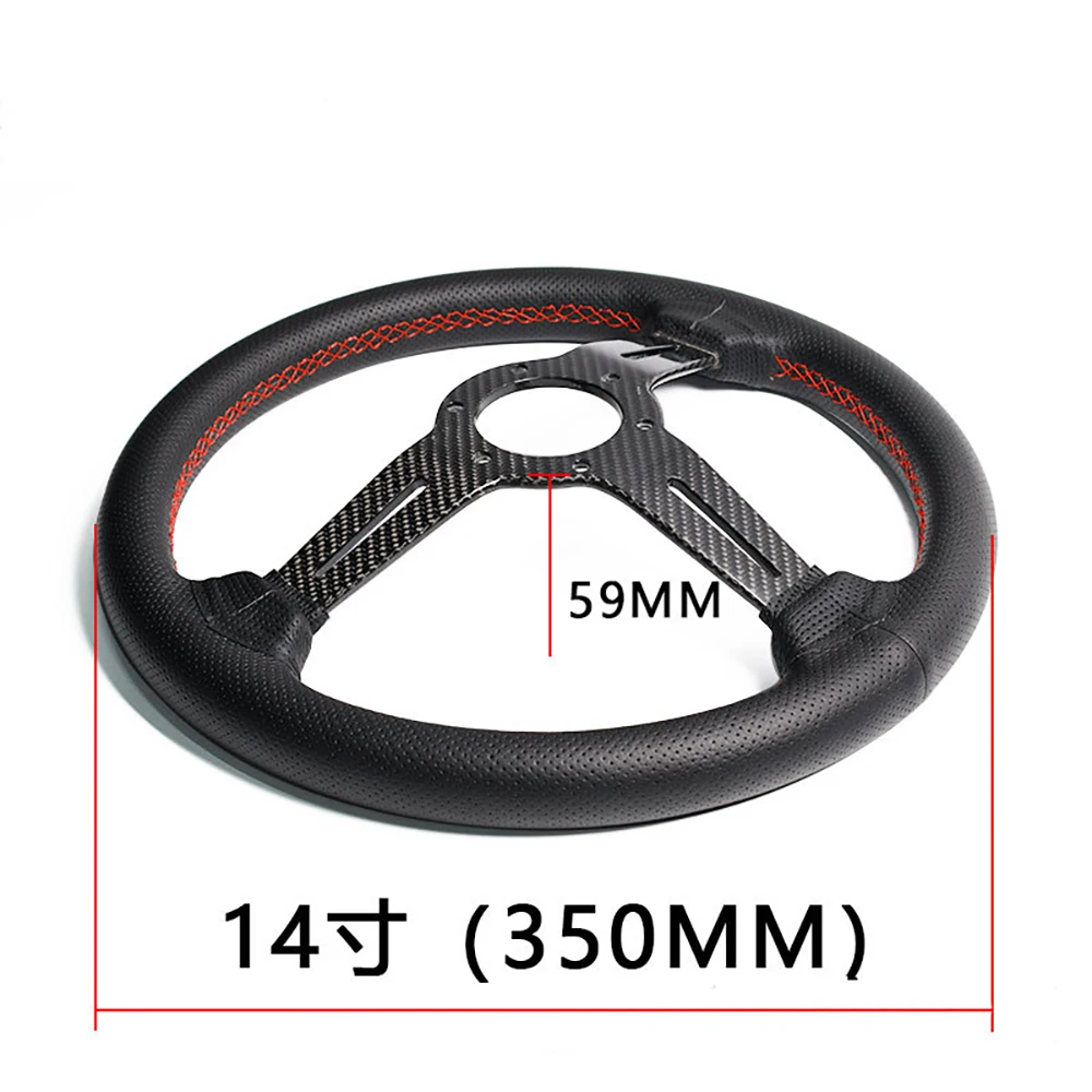 New Racing Car Modified Quick Release Steering Wheel 14 Inch Carbon Fiber Bracket Classic Leather Shallow Concave Universal