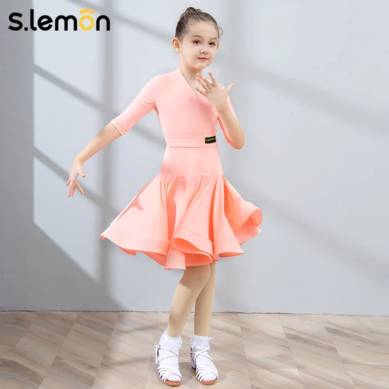 Set da due pezzi per ballo latino per bambini S.lemon - Abbigliamento da competizione professionale estivo con scollo a V e maniche a 3/4