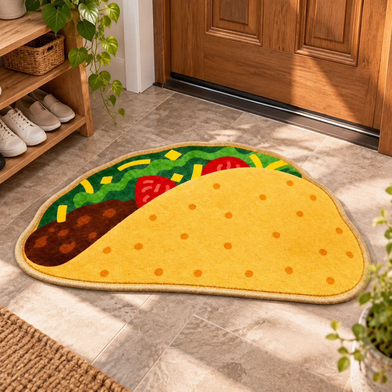 Taco Shaped Area Rug Soft Short Plush Mexican Food Avocado Tomato Floor Mat for Kitchen Dining Room Entryway Bedroom Home Decor