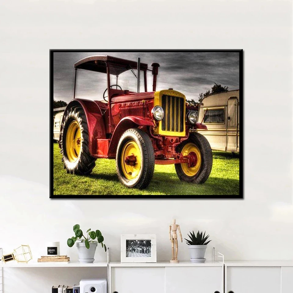 Diamond Emrboidrey Tractor Landscape 5d Diamond Painting Full Square / Round Rhinestone Diamond Mosaic Customizable Home Decor