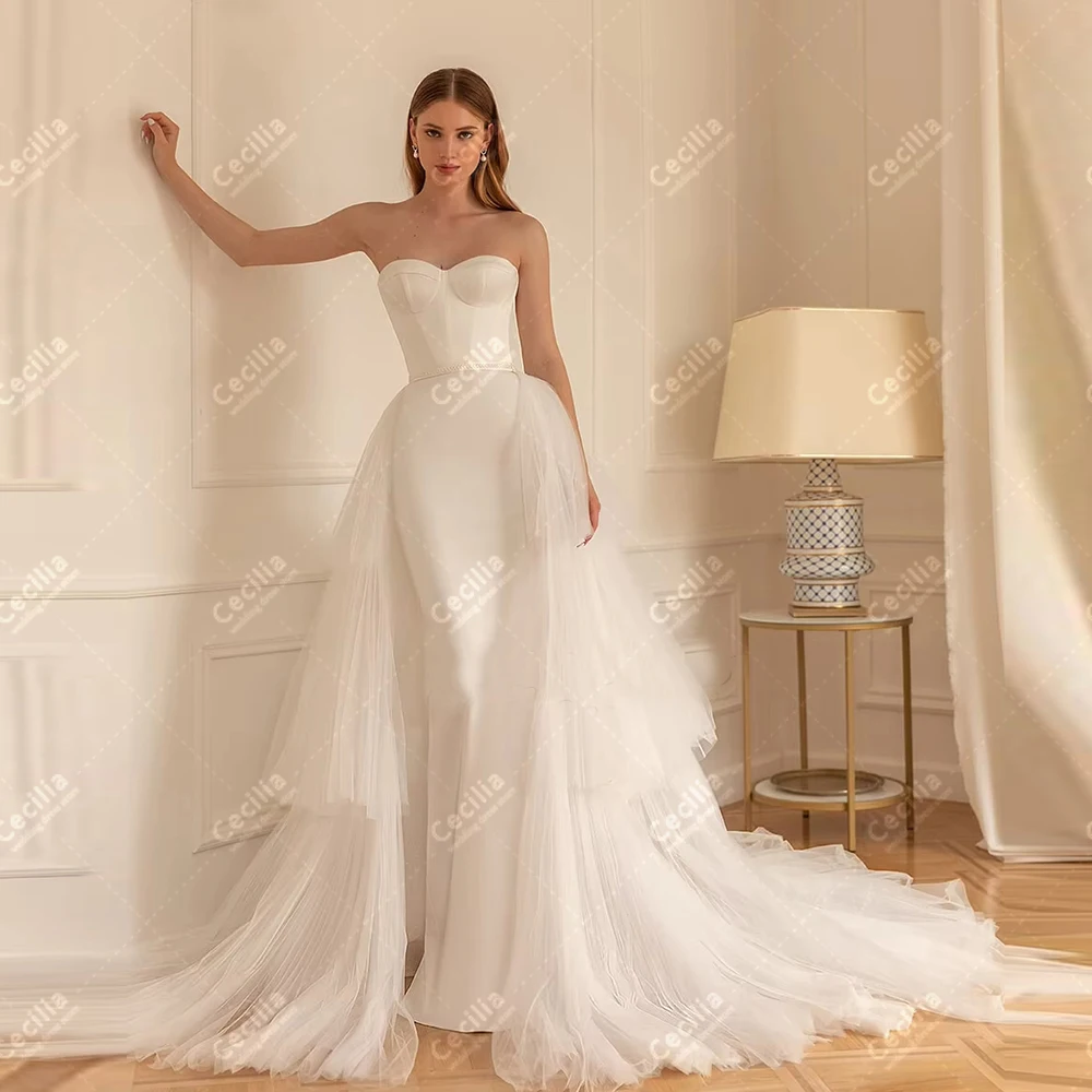 Moderne Brautkleider, glamouröse Brautkleider, Satin, sexy, trägerlos, rückenfrei, Roben für formelle Partys, individuelle Vestidos de Novia