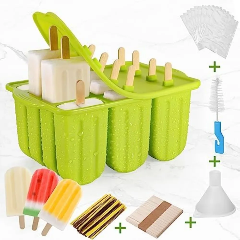 153pcs/set Silicone Popsicles Molds 12 Cavities Easy-Release Homemade Ice Pop Molds and Accessories Summer DIY Ice Pop Tools