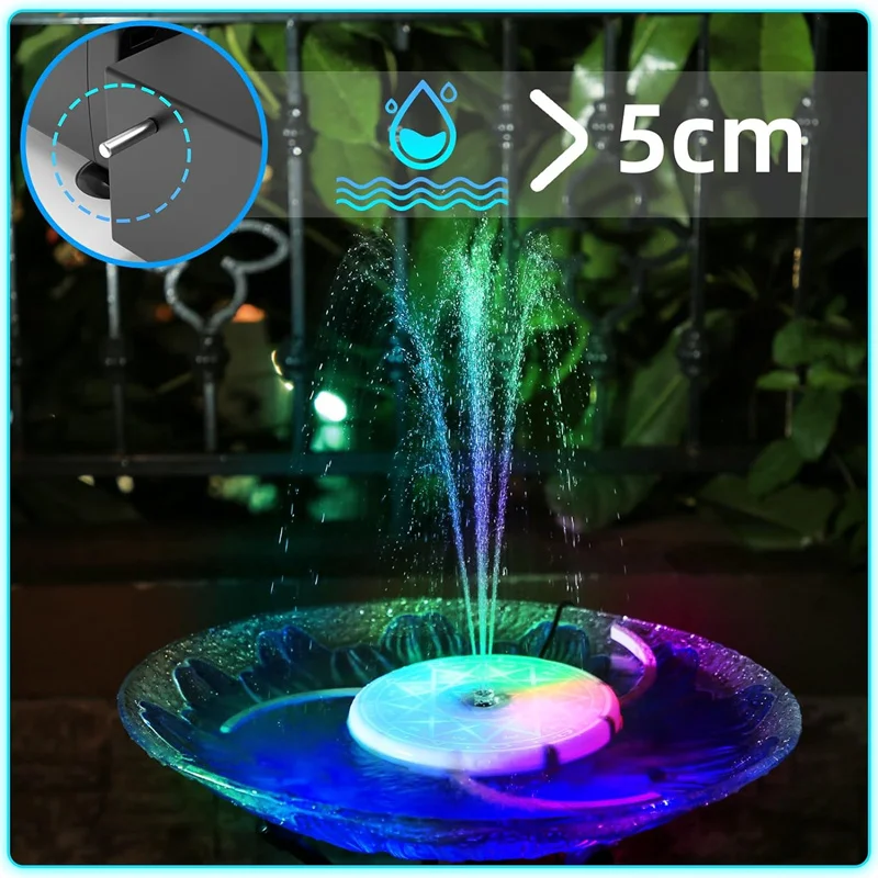 12W Solar Water Fountain with 20 led Lights & 5000mAh Battery,Remote Control Bird Bath Solar Fountain with 8 Nozzles