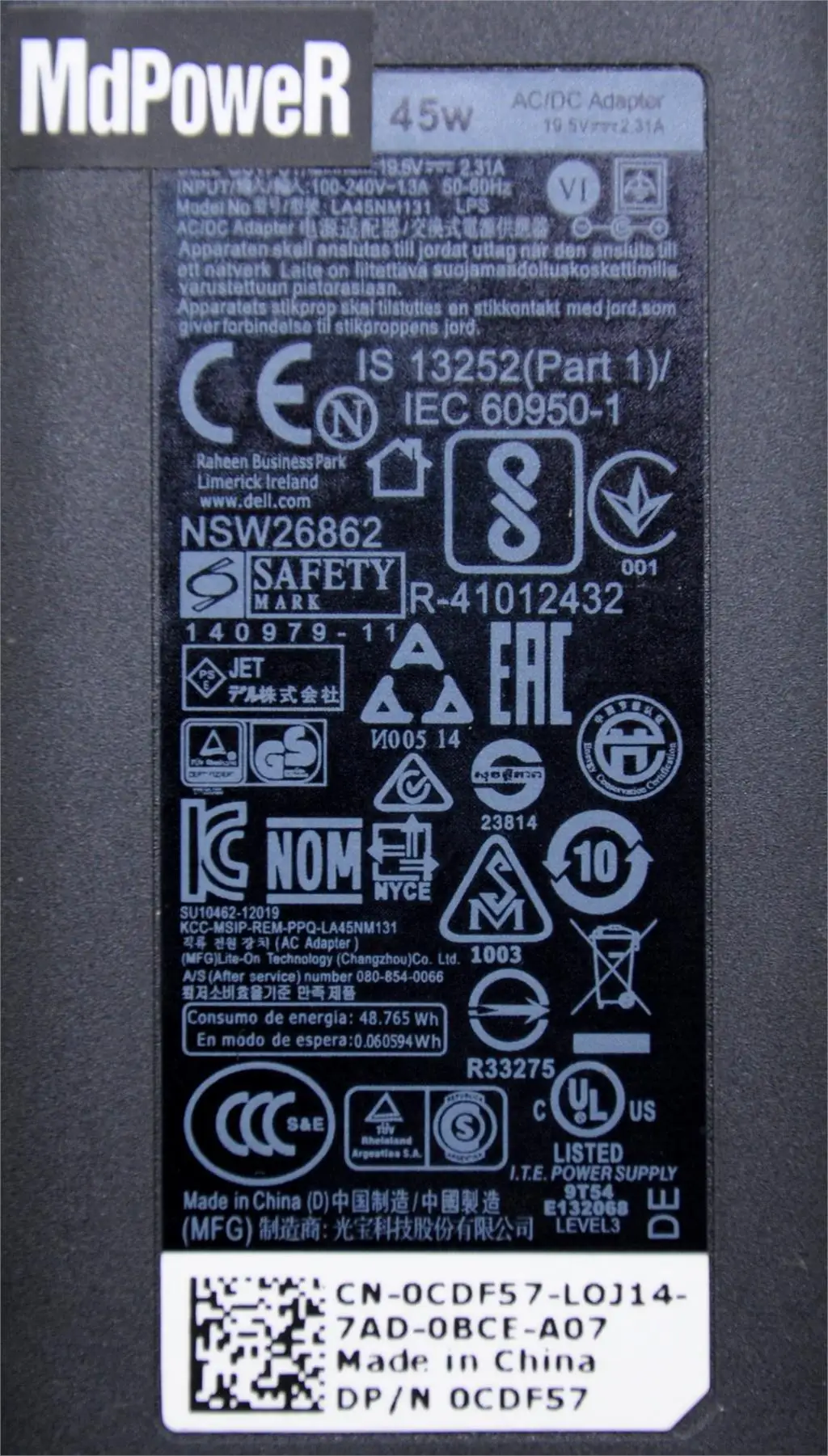 Original 19.5V 2.31A Laptop AC Adapter for Dell 45W Inspiron 13-5378/5379/7370/7373 7000 7368 11-3168 14ER-3525B 4.5*3.0 charger