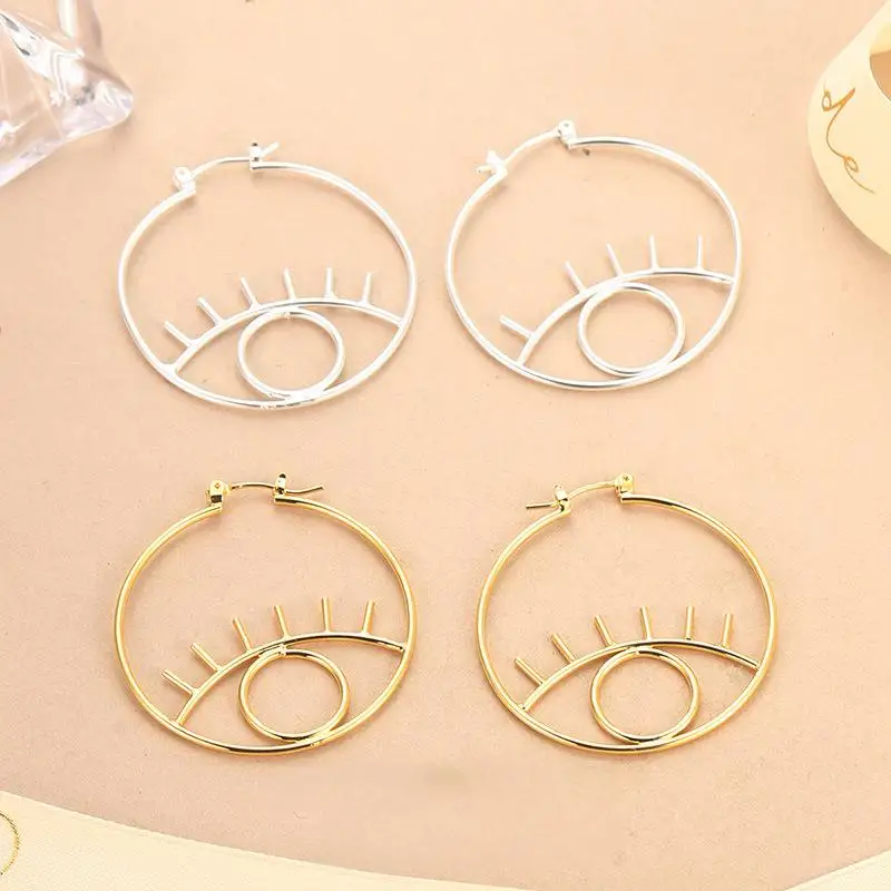 

Eye Circle Earrings 18K Gold Color Amulet Protection Lucky Fashion Jewelry S925 Needle Hoop Earrings for Girls