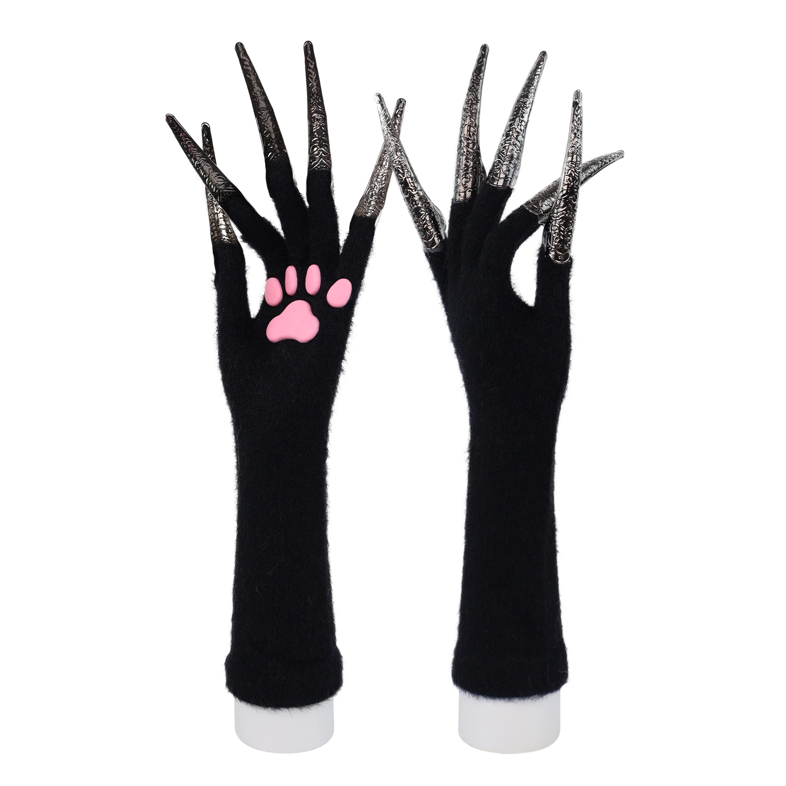 Long Gloves with Paw Pads and Nails Gothic Scary Vampire Witch Horror Halloween Cosplay Party Costume Accessories