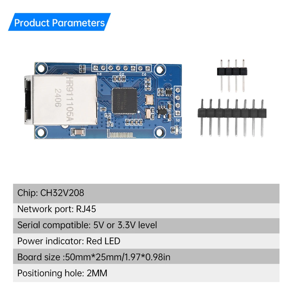 Porta seriale CH32V208 al modulo Ethernet Scheda di sviluppo trasparente della rete TTL Porta di rete RJ45 Bassa potenza