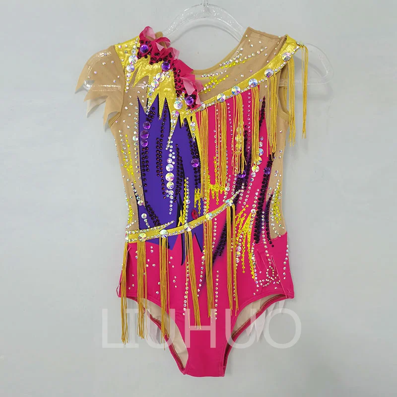 

LIUHUO Rhythmic Gymnastics Leotard Pink Purple Competitive Gymnastics Performance Clothing