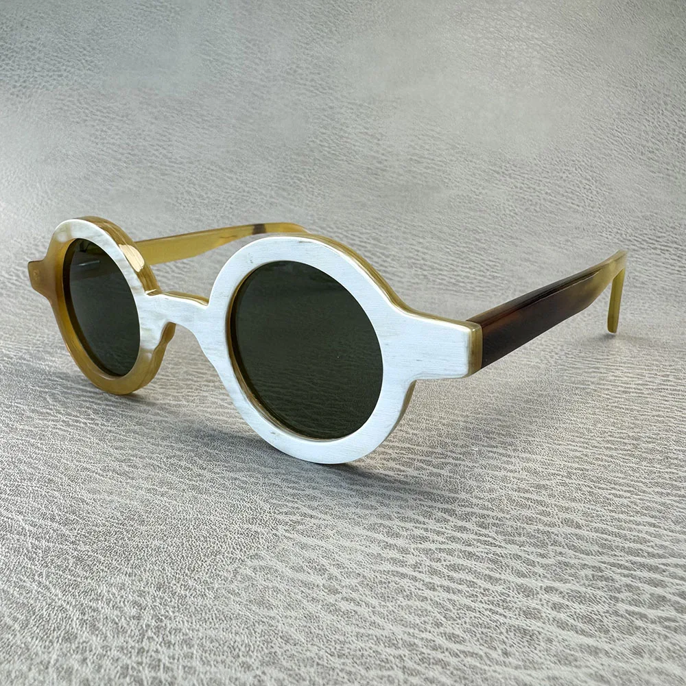 

Women Sunglasses Men Round Vintage Retro Eyeglasses Handmade Natural White Horn Man Sunglass Fashion Luxury Glasses