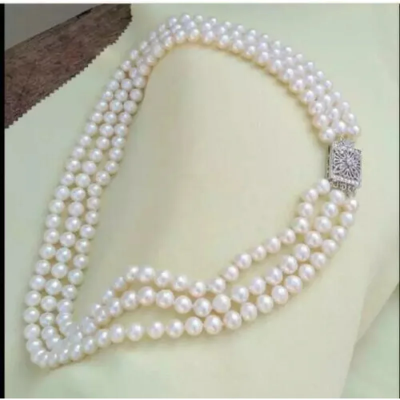 Triple AAA 7-8mm Authentic South Sea White Pearl Necklace 18 
