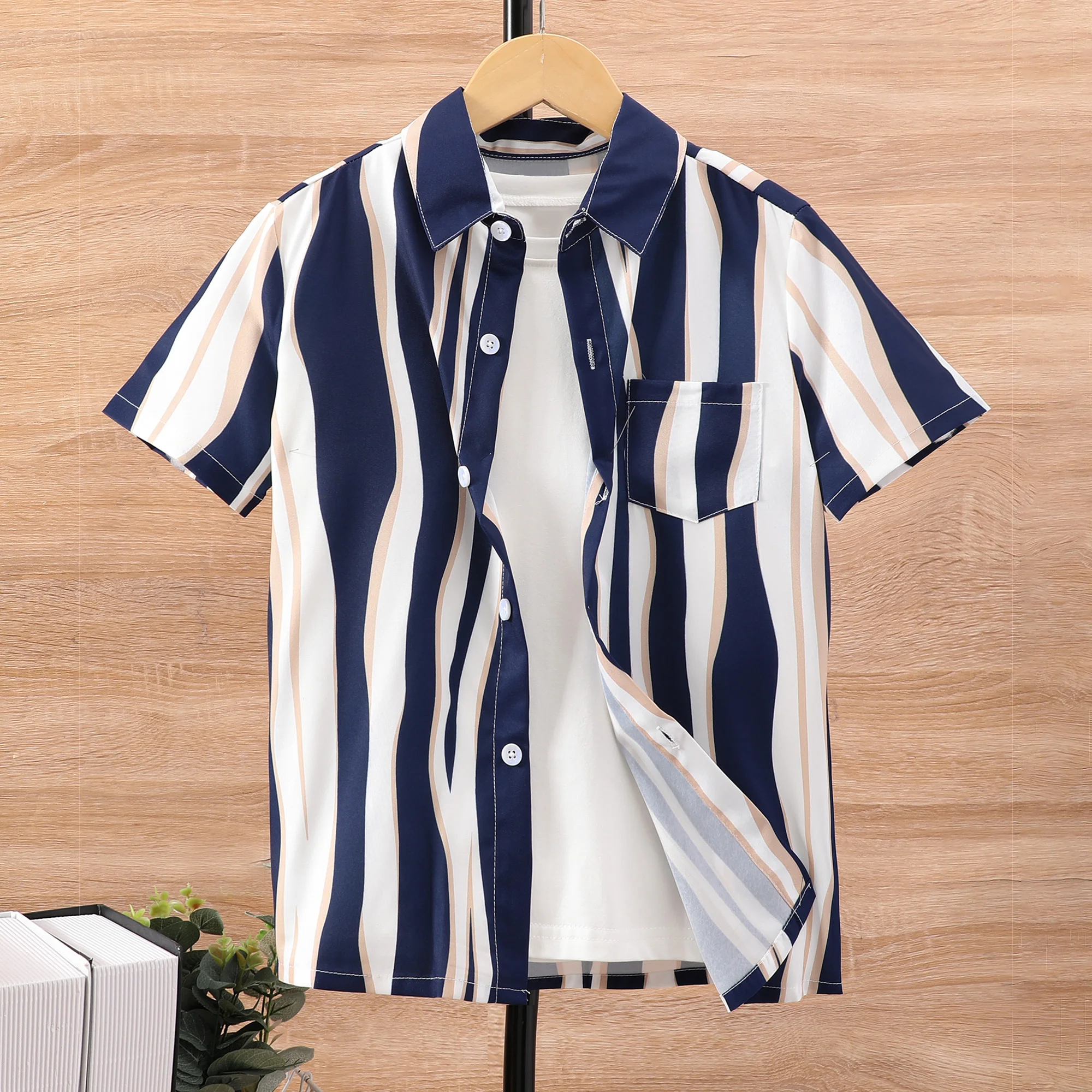 2024 Stripe Shirt Boy Kids Clothes 8 9 10 11 12 13 14 Years Summer Short Sleeve Big Boys Shirt Cool Casual Children Blouses