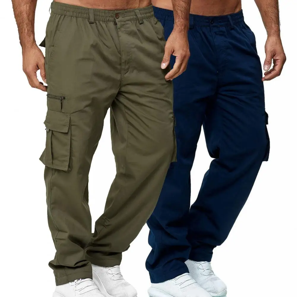 

Great Cargo Pants Breathable Skin-friendly Straight Pants Mid Waist Outdoor Men Trousers for Dating