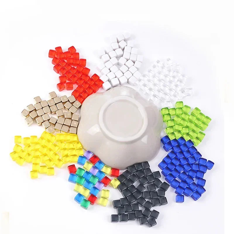 100Pcs/set Transparent/Opaque Square Corner Cube 9 Kinds Colorful Crystal Chess Pieces  Puzzle Game Accessory 8mm