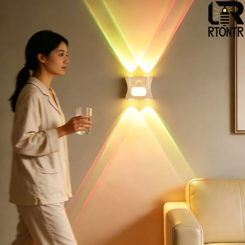 RGB Motion Sensor Night Lights 16 Colors Remote Control Up Down Beam LED Atmosphere Lamp for Living Room Bedroom TV Background