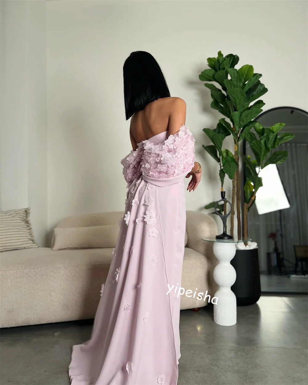 Satin Applique Cocktail Party A-Linie schulter frei maßge schneiderte Anlass Kleid Midi Kleider Saudi-Arabien