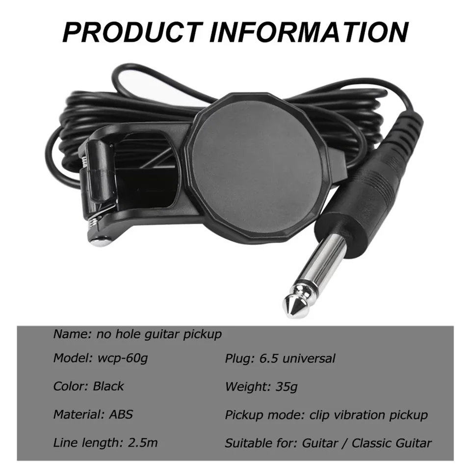 Audio Jack Clip On Pickup/2.5 M Sound Pickup Transducer /Compatibility Acoustic Guitar\Violin\Banjo\Ukulele Instruments - Detail Angle #03