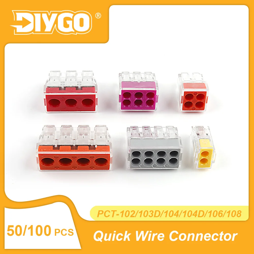 50/100PCS 2/3/4/6/8Ports Push-in Wiring Connector Compact Conductor Terminal Electrical Connectors Splitter Hard Wire Insertion