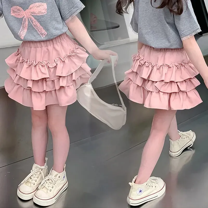 

Girls' Short Skirt 2024 Summer New Style Girls' Cake Skirt Medium Large Children's Stylish Half body Skirt