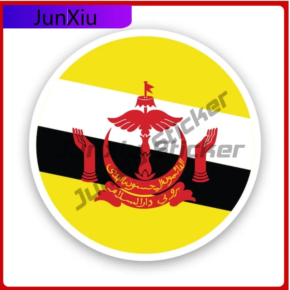 

Круглая наклейка с флагом Брунея, водонепроницаемая, забавная, для ноутбука, виниловая, для использования на улице, для предупреждений о безопасности, забавный декор, высококачественная.