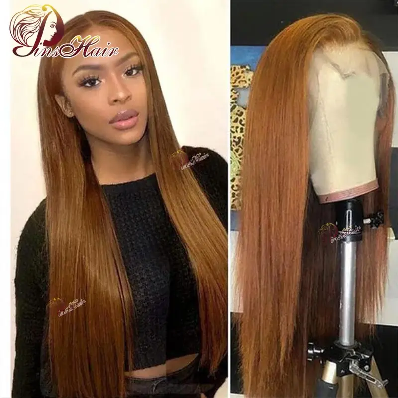 13x4 Ginger Blonde Lace Front Human Hair Wig Straight #30 Colored Lace Frontal Wig Pre Plucked Blonde 13x4 Transparent Lace Wigs