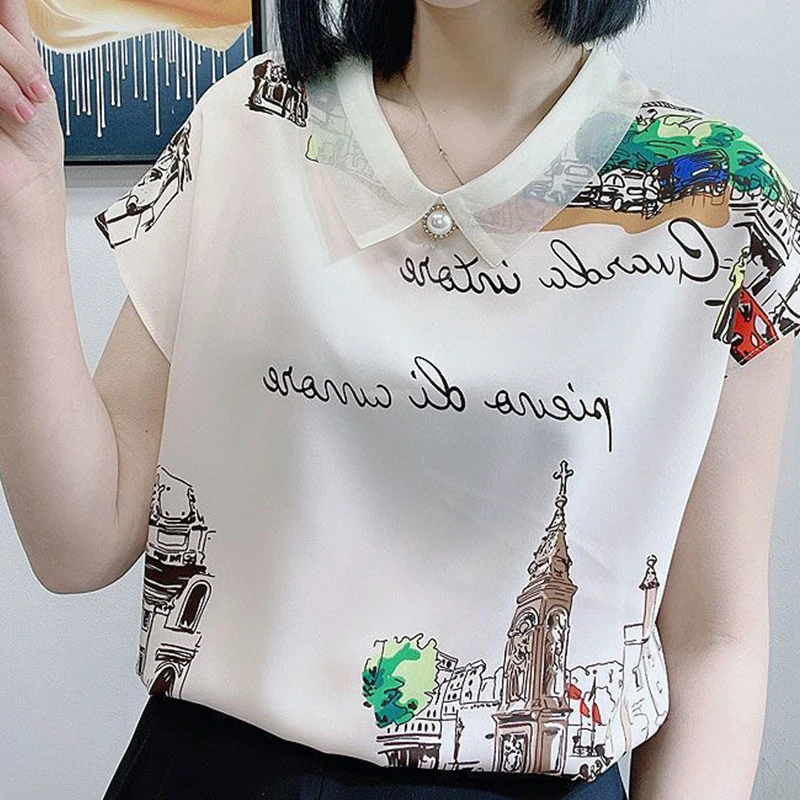 Camiseta de verano para mujer, Blusa de manga corta con cuello vuelto, cuello en V, estampado de letras de diamantes, Tops elegantes