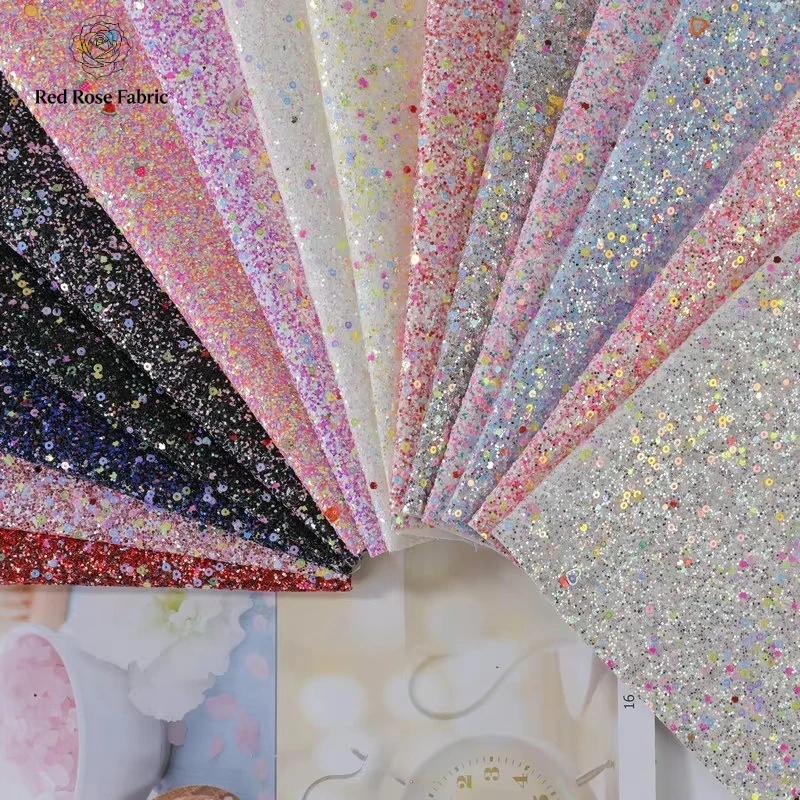 

Anti-Mildew PU Leather Greta Glitter Gradient Faux Chunky Leather Fabric Waterproof Rainbow Christmas Ping Fruit