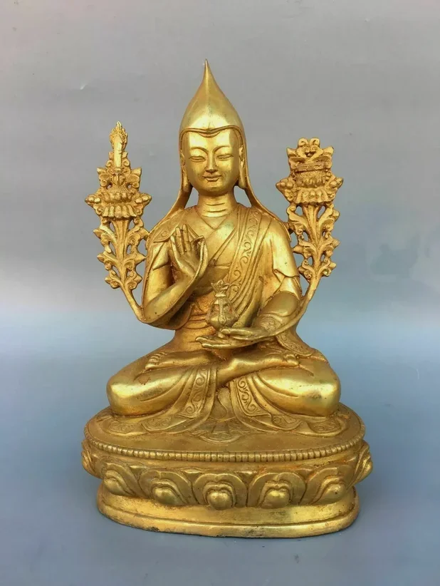 dharmachakra mudra buddha 24cm Old Antique Bronze gilt Tsongkhapa statue