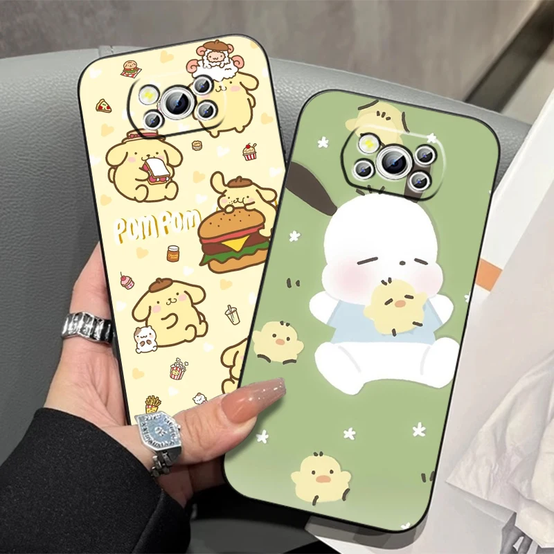 Sanrio Cinnamoroll Pochacco For Xiaomi Mi Poco F5 F4 F3 X6 X5 X4 X3 M6 M5 M5S M4 M3 C65 Pro GT NFC 5G Black Funda Phone Case