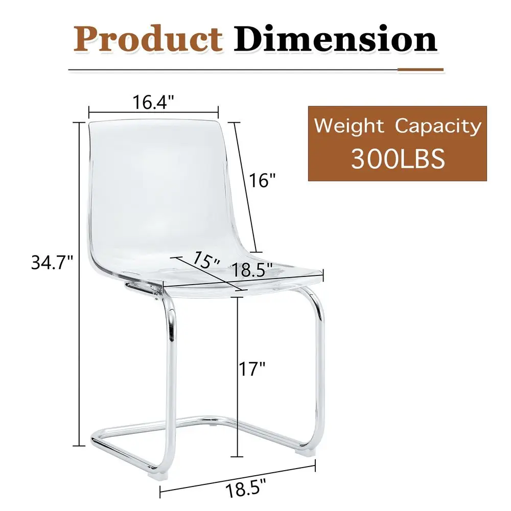 Acrylic Dining Chairs Set of 4,Armless Kitchen Chairs for Dining Room