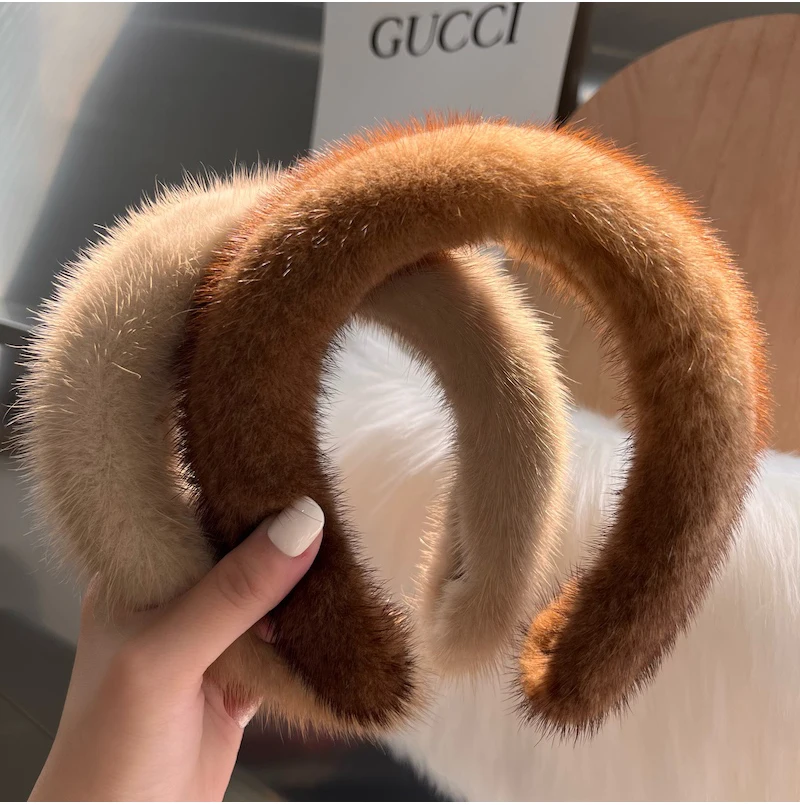 New Style Luxurious Real Mink Fur Band Female Real Mink Fur Headband Women Hair Genuine Fur Accessories Padded Winter Hair Hoop