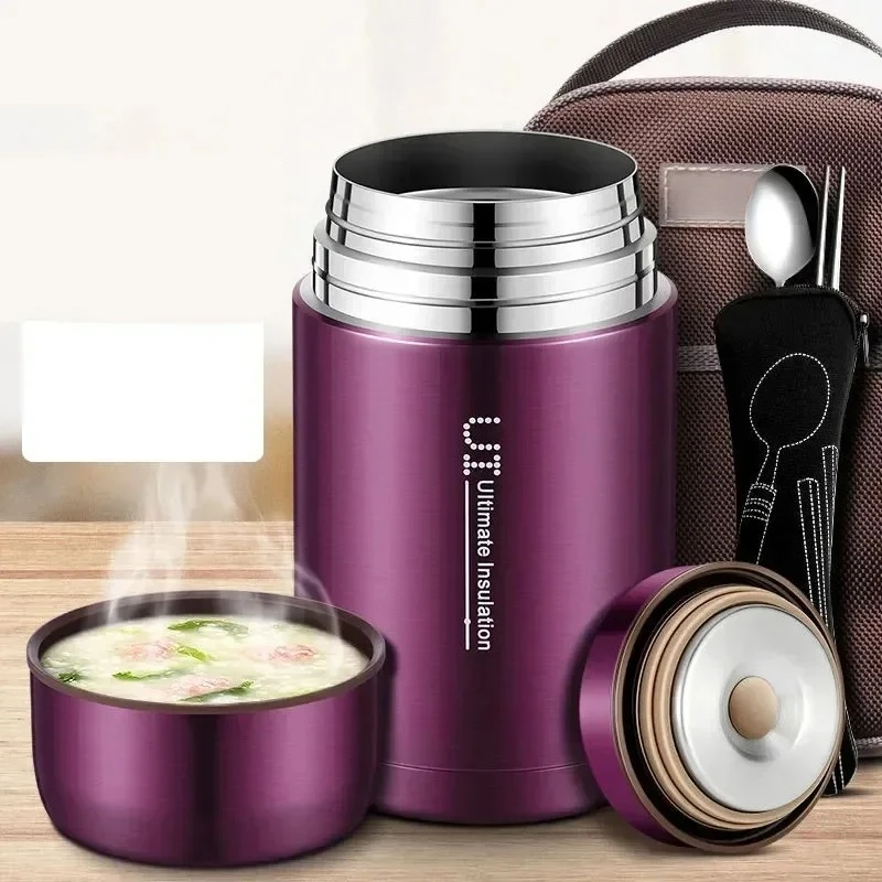 800ml/1000ml Food Thermal Jar Vacuum Insulated Soup Thermos Containers 316 Stainless Steel Lunch Box with Folding Lunch Box