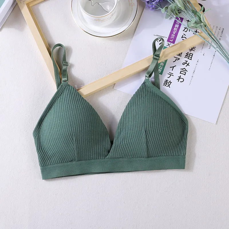 Cotton Seamless Bras For Women Non-Wire Bras Solid Push Up Brassiere V-neck Underwear Thin Pad Cup Soft Female Intimates