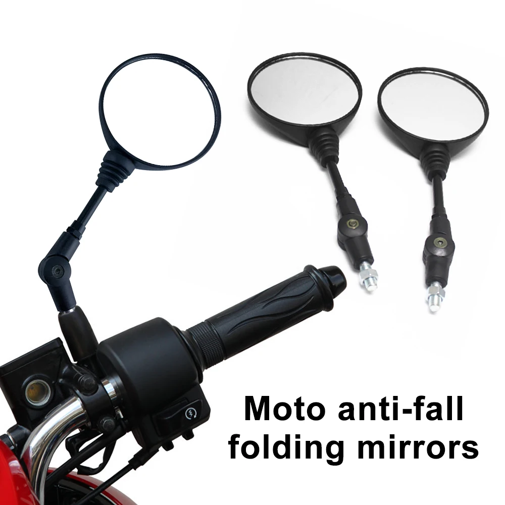 

PECHAM 2PCS Motorcycle Black Universal 10mm Side Mirror Rearview Mirror Anti-fall Folding Round Mirror Aluminum Alloy