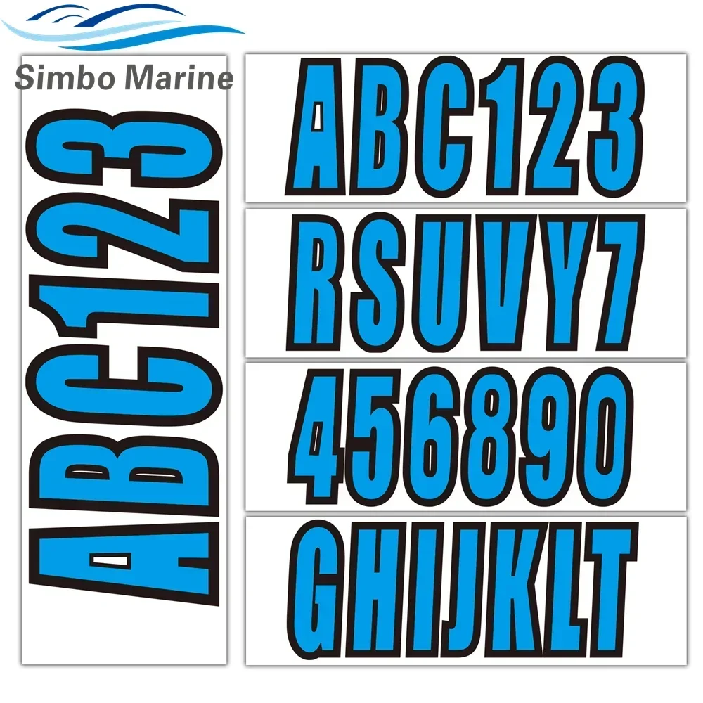 4 Sets Blue of A-Z & 0-9 Boat personal watercarft Registration Numbers and Letters Marine Vinyl Sticker Decals