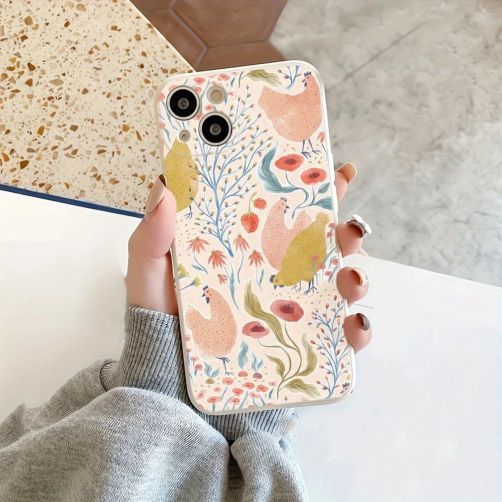 

Chick Pecking Grain Pattern Phone Case for iPhone 14 ProMax 13 11 12 15 Pro XSmax XR X 7/8 Plus Mini SE 2022 Soft Silicone Cover