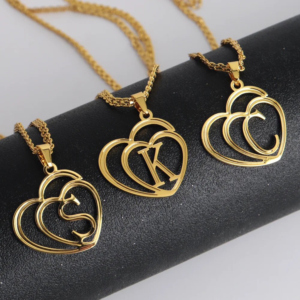 

Women Gold Color Initial Alphabet Heart Pendant Charm Jewelry Stainless Steel Necklace Simple Clothing Accessories Party Gift