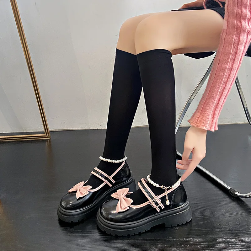 Women Mary Jane Shoes Thick High Heels Pumps Female Lolita Fashion Square Toe Shoes Spring Fashion Platform Party Leather Shoes
