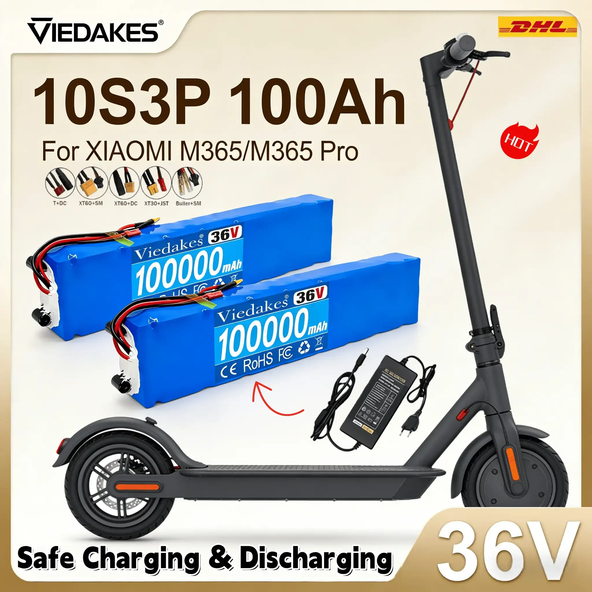 

Аккумулятор 36V 100Ah 10S3P с несколькими разъемами XT60 JST DC для электросамоката Xiaomi M365 Pro