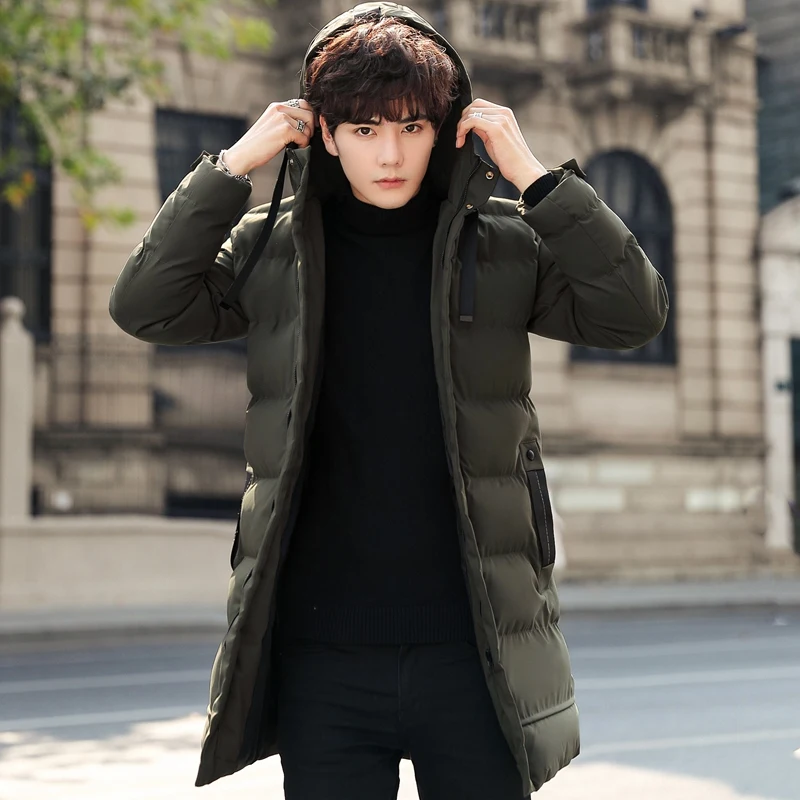 Male Winter Warm Long Outwear Hooded Thicken Mid-length Hooded Foe Men Warm Coat Winter Puffer Jacket Fashion Parka Overcoat