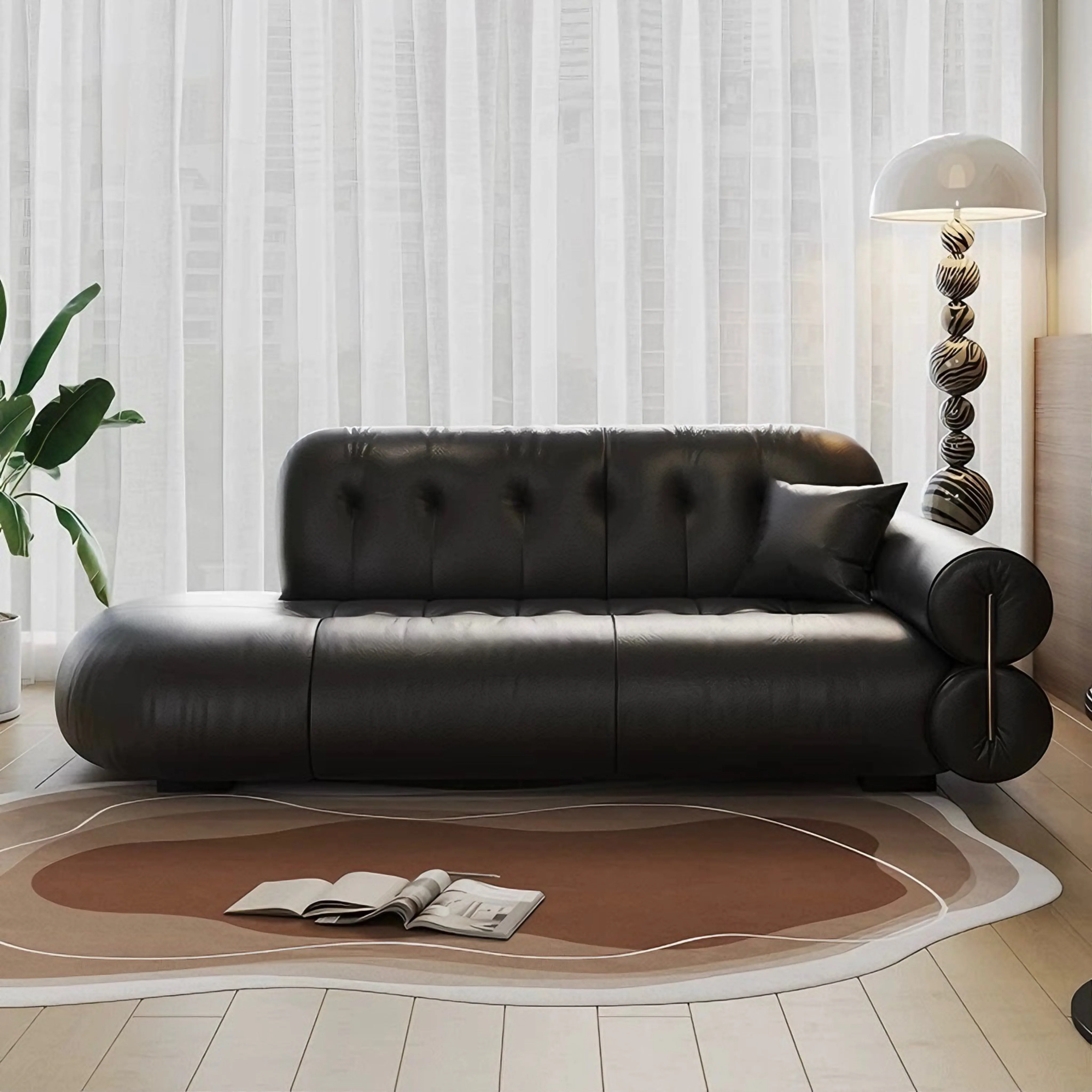 #Luxury American Style Genuine Leather Sofa Set One Seat Solid Wood Legs Pillow Back Modular Design for Home Office Hotel Use